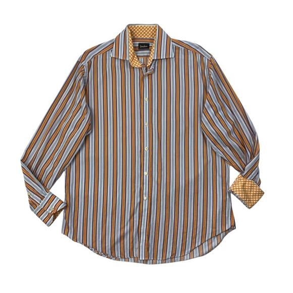 Neiman Marcus Shirt Mens XL Extra Large Stripe Button Up Long Sleeves Flip Cuff - Picture 1 of 11
